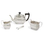 A George V three-piece silver tea set, Birmingham, c.1927, Blanckensee & Son Ltd, of rectangular