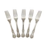 A set of Victorian silver Queen's pattern table forks, London, c.1855, John James Whiting,