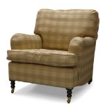 George Smith, an open armchair, of recent manufacture, upholstered in check fabric, with loose