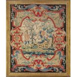 A framed gros and petit point needlework panel, first half 18th century, worked in coloured wools