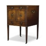 A George III mahogany and line inlaid bedside cabinet, with an arrangement of two drawers and two