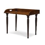 A mahogany tray table,19th Century and later, the rectangular top with three-quarter gallery and
