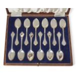 A set of twelve ice cream spoons in fitted case, London, c.1898, the Goldsmiths & Silversmith Co. (
