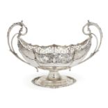 A George V twin-handled silver bonbon dish, London, c.1916, Mappin & Webb, the navette-shaped body