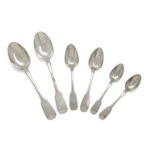 Eight George III Irish silver rat tail dessert spoons, Dublin, c.1817, Matthew West, of fiddle