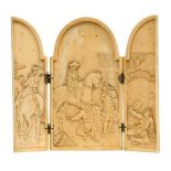 A carved ivory triptych, probably German, 19th century, depicting figures surrendering to a