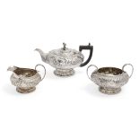 A George IV silver three-piece tea service, London, c.1823, Joseph Craddock & William Ker Reid,