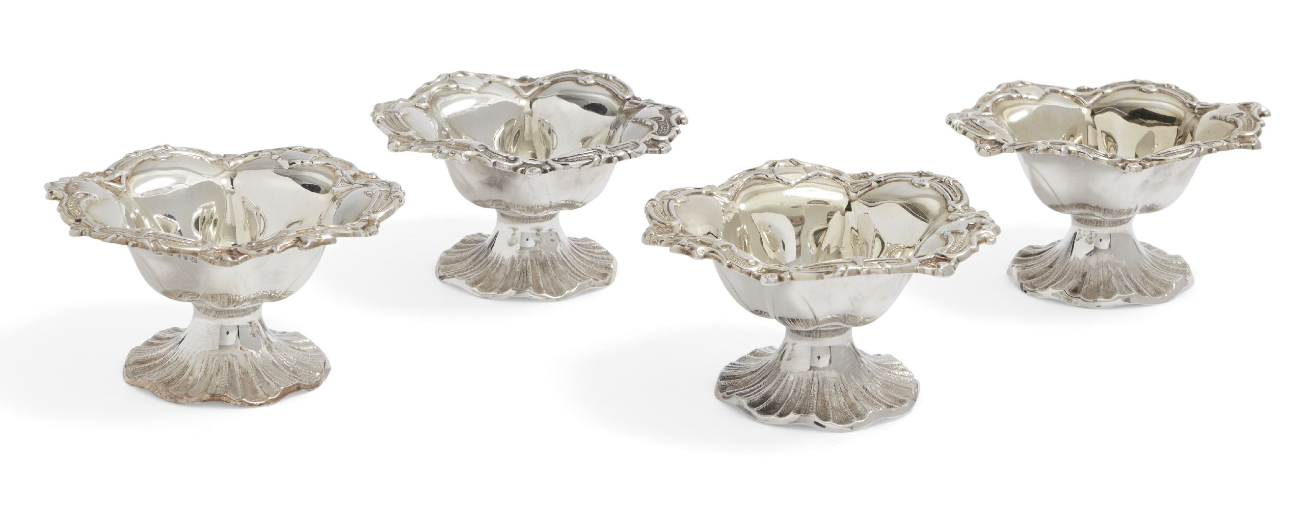 A set of four early Victorian silver salts, Sheffield, c.1852, Henry Wilkinson & Co., designed as