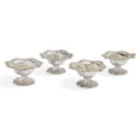 A set of four early Victorian silver salts, Sheffield, c.1852, Henry Wilkinson & Co., designed as