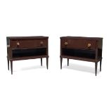 A pair of modern aubergine lacquered side cabinets, late 20th Century, the rectangular tops, above