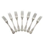 A set of twenty two Irish silver table forks, Dublin, c.1827, Thomas Farnett, of King's pattern