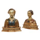 A pair of terracotta busts of Ippolita Maria Sforza and another lady, one bust after Francesco