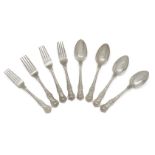 A set of twelve silver Queen's pattern dessert spoons, London, c.1855, John James Whiting, the