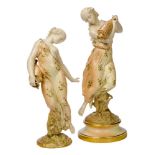 A pair of Royal Worcester parian porcelain figures of Morning and Evening Dew, early 20th century,