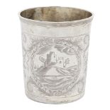 An 18th century Russian silver beaker, c.1735, Cyrillic maker's mark GMK, the body engraved with