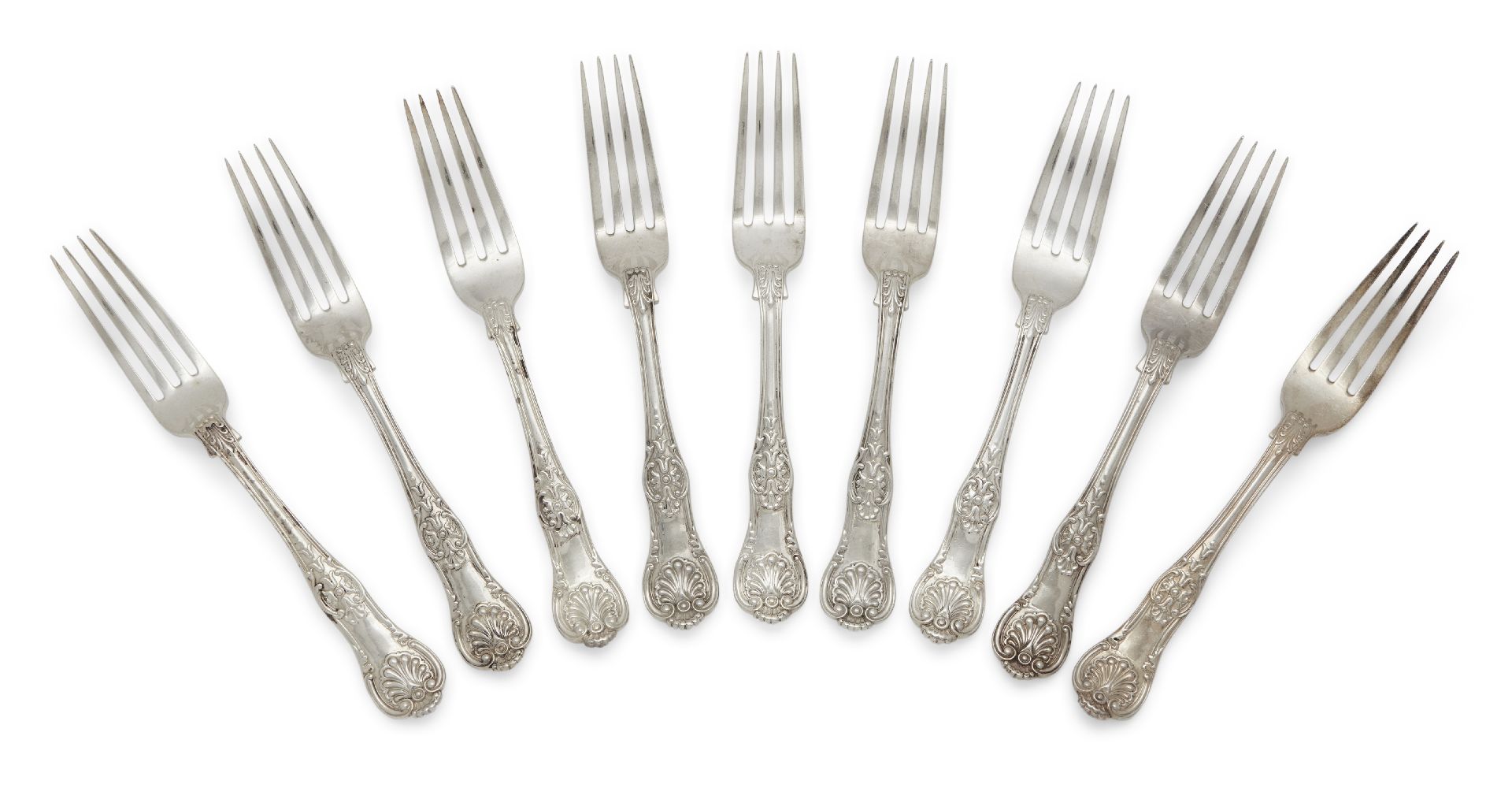 A set of Victorian Queen's pattern table forks, London, c.1855, Elizabeth Eaton, comprising nine