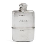 An Edwardian silver hip flask, London, c.1906, Atkin Brothers, with detachable drinking cup and