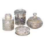 A small group of silver vanity jars and trinket boxes, comprising: a Victorian silver trinket box of