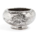 A Chinese silver rose bowl, Shanghai, c.1900, Hung Chong, the lightly hammered body of rounded form,