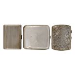 A group of three silver cigarette cases comprising a rectangular case, Birmingham, c.1923, Joseph