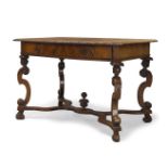 A Continental style walnut side table, early 20th century, the rectangular quarter veneered top with