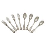 Thirteen Irish silver dessert spoons and sixteen dessert forks, Dublin, c.1827, Thomas Farnett,