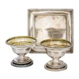 A pair of George III silver salts, London, c.1800, Edward Capper, together with a square George