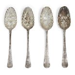 Four Georgian silver berry spoons, comprising a pair of George II spoons, London, c.1735, Richard