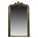 A large Continental carved gilt wood over mantle mirror, 19th century, of rectangular form, with