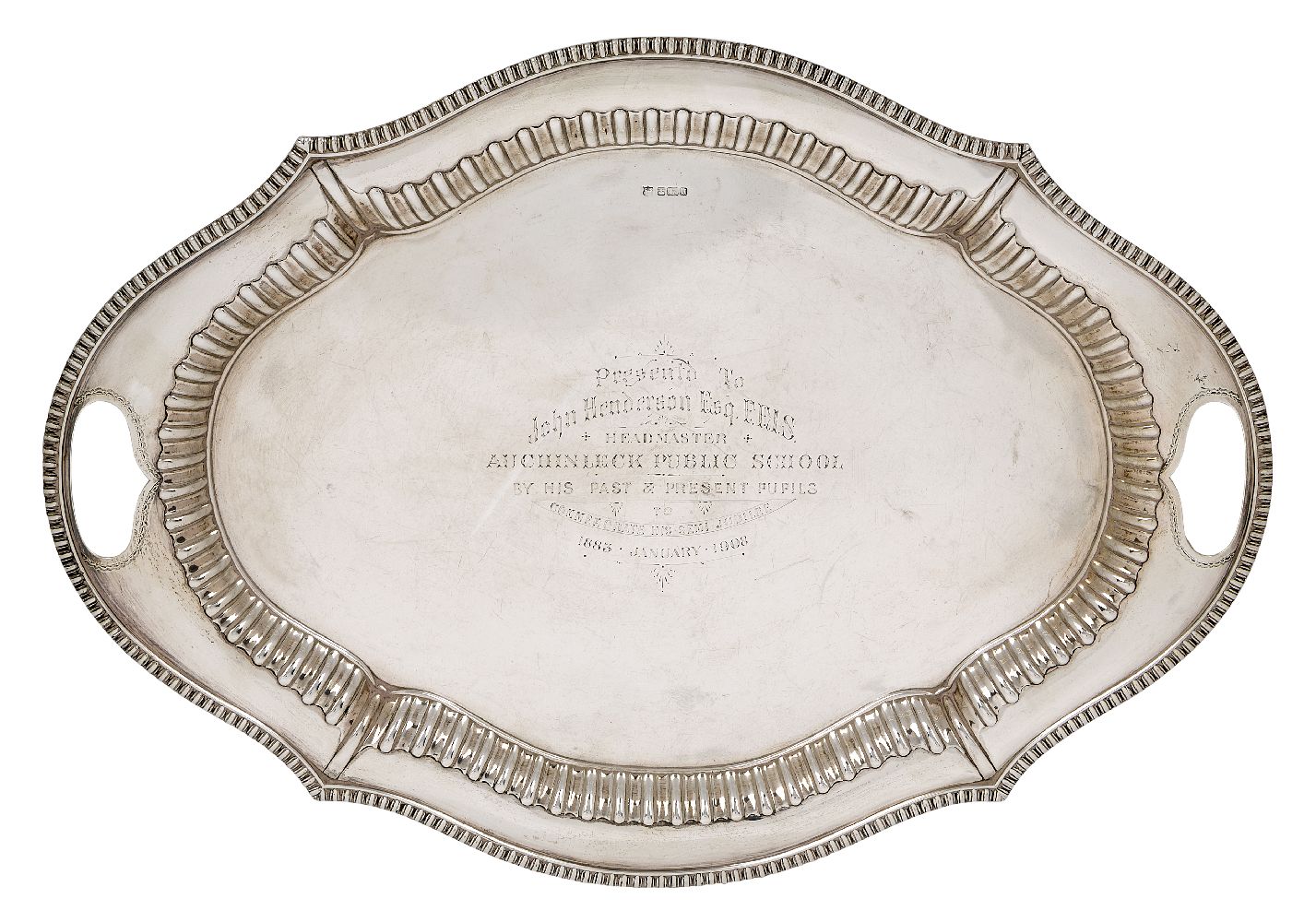 An Edwardian silver tray, Sheffield, c.1906, Cooper Brothers & Sons Ltd, the shaped gadroon rim to