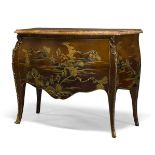 A Louis XV serpentine and gilt metal mounted commode, later lacquered in the Chinoiserie taste, with