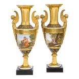 A pair of continental vases, probably Paris Porcelain, 19th century, each of baluster form, with