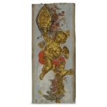 An Italian polychrome decorated and parcel-gilt plaster relief, 19th century, depicting a putto