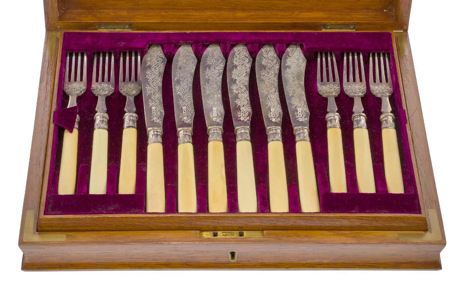 An Edwardian canteen of silver fish knives and forks, London, c.1902, William Hutton & Sons,