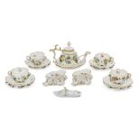 A Meissen floral encrusted part tea set, late 19th century, decorated with deutsche blumen and