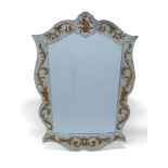 A French wall mirror, second half 20th Century, with shaped verre eglomise border, decorated with
