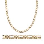 A necklace and bracelet, the necklace of curb-link design, length 40.0cm; the bracelet of gate-