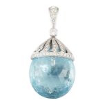 An aquamarine and diamond pendant, the briolette-cut aquamarine drop with brilliant-cut diamond