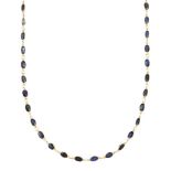 A sapphire necklace, composed of a line of oval sapphire collets with circular link connections,