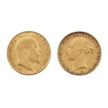 Two gold sovereigns, one Victoria Young Head, 1885, and one Edward VII, 1907 (2)Please refer to