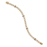 An 18ct gold, ruby and diamond bracelet, the brilliant-cut diamond curb-link bracelet with
