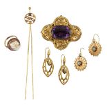 A small group of jewellery, comprising: a pair of 19th century gold and turquoise earrings, the