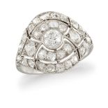 An early 20th century diamond cluster ring, of old-cut diamond domed cluster design with central