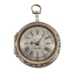 An 18th century silver pair case quarter repeating verge pocket watch, the silver champleve dial