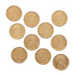 Ten Uruguay gold 5 peso coins, 1930Please refer to department for condition repo