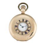 An early 20th century gold plated demi-hunter case keyless pocket watch by Waltham, the circular