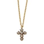 A rose-cut diamond cross pendant, set with closed-set vari-shaped rose-cut diamonds with smaller