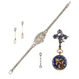 VARIOUS PROPERTIES A small group of watches and jewellery, comprising: a lady's diamond-set watch,