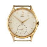 A wristwatch by Omega, the circular dial with applied gilt baton markers and subsidiary seconds,