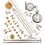 A group of jewellery, two silver pocket watches and a group of costume jewellery, comprising: a